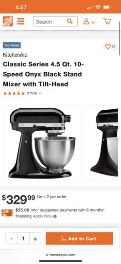 KitchenAid Classic Series 4.5 Qt. 10-Speed Onyx Black Stand Mixer with Tilt- Head K45SSOB - The Home Depot