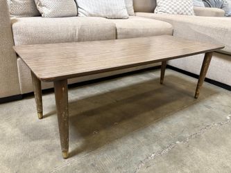 Vintage Wooden Coffee Table with Bronze Toe Capped Legs