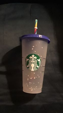Starbucks confetti cup with rainbow straw