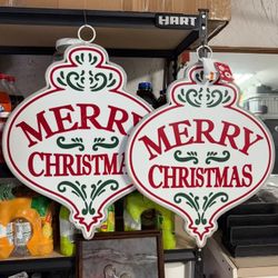 Set Of 2 New Big Metal Christmas Home Decorations With LED Light, Indoor or Outdoor, Size 25” X 21”