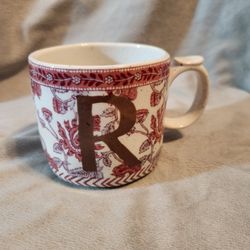 NEW Mug Anthropologie floral ceramic pottery Designer initial R coffee cup