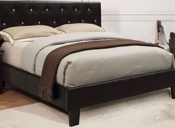 $150 OBO-Queen Size Black Faux Leather Platform Bed Frame