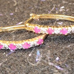 Vintage Ruby Diamond Hoop Earrings