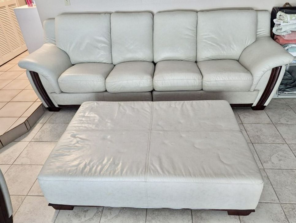 Leather Sofa Armchair & Ottoman