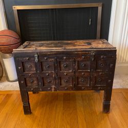 Vintage Carved Wood Storage Chest / Trunk – Rustic Indian Style