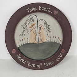 Primitive Round Wood Decorative Some Bunny Loves You Plate Wall Decor