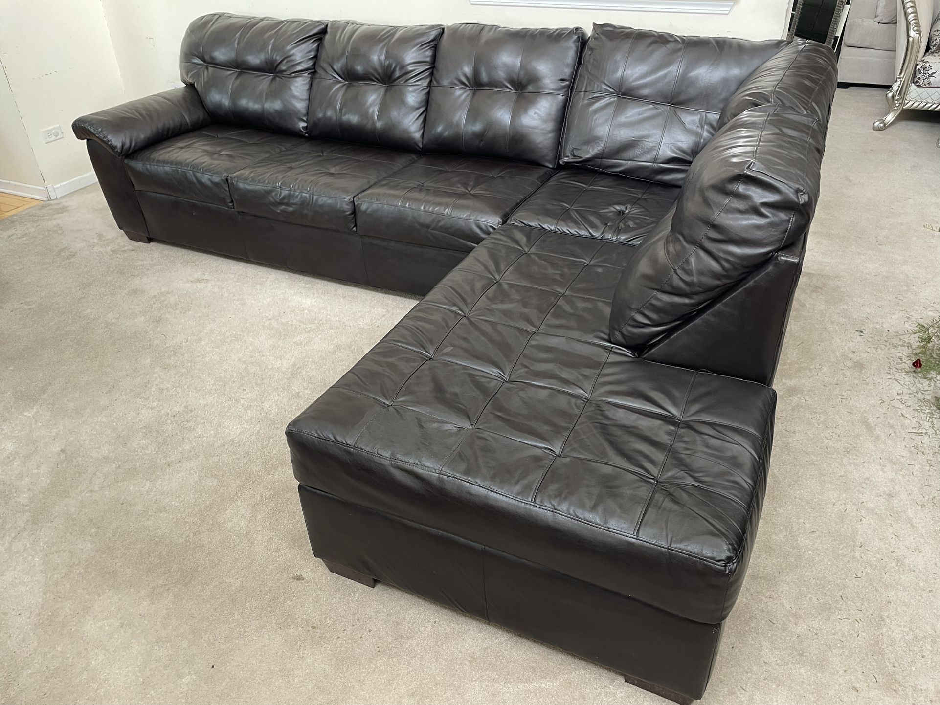 2pc Dark Brown Leather Sectional Sofa Set