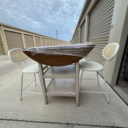 Round 2-Drop Leaf Counter with 2 Rattan-style Bar Stoold