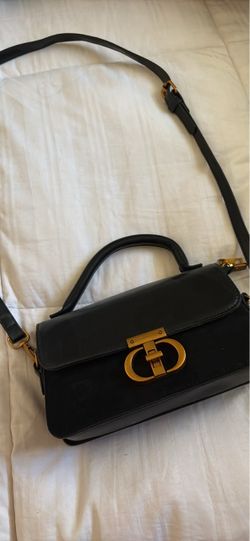 Black Structured Handbag with Gold Hardware