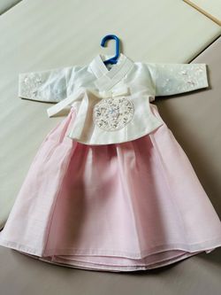 Korean Baby Girl Hanbok + Headband (pink or white)