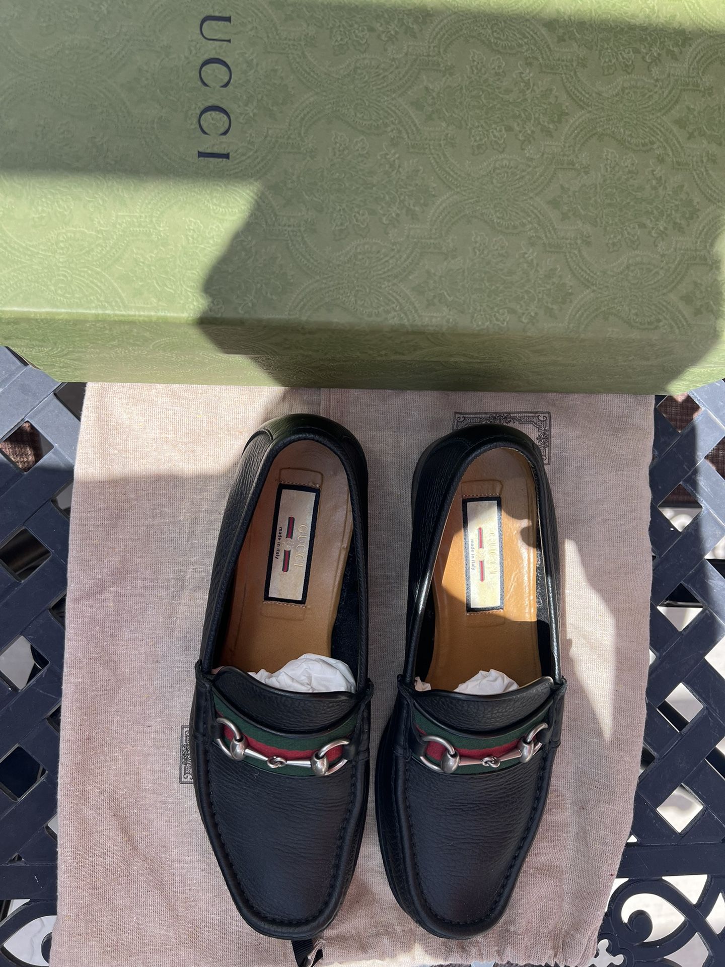 Gucci Men's 673819 Horsebit Web Leather Loafers