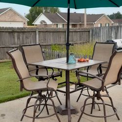 Patio Set  Balcony Chairs With Table And 9 Ft Umbrella And Weight Stand  300.00