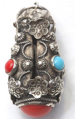 Rare Antique Silver Pendant / Charm with multi colored stones - Truly UNIQUE!