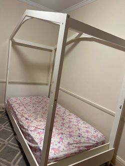 Kids twin size bed frame white wood