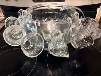 Mid Century Indiana Glass Punch Bowl Set