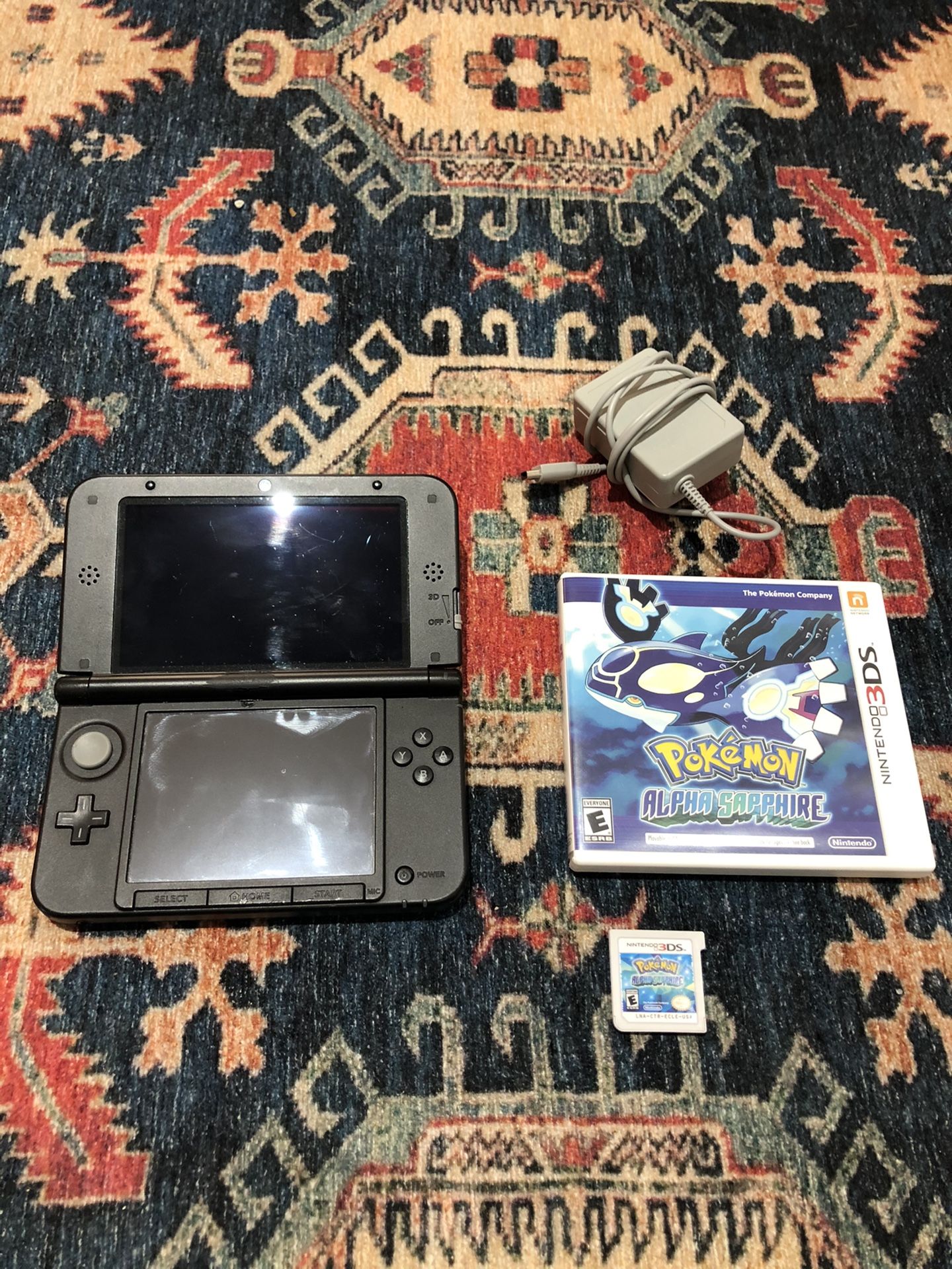 Nintendo 3DS XL Launch Edition Blue Handheld System and Charger + Pokemon Alpha Sapphire