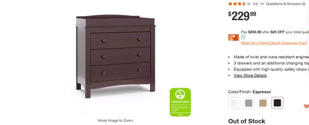 Noah Espresso 3 Drawer Kids Dresser with Changing Topper