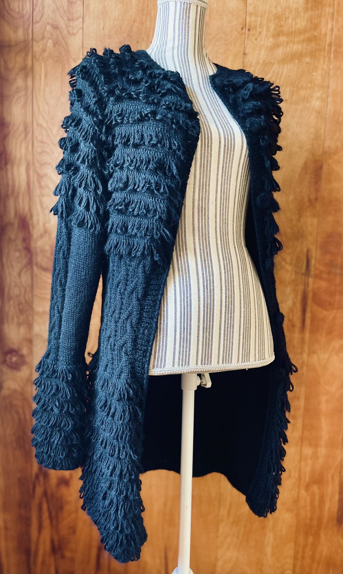 Luxury Fringed Knitted Coat 100% Alpaca