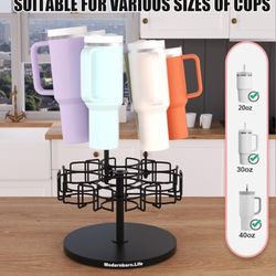 Water Bottle Organizer for Cabinet or Counter - Rotating Non-Slip Tumbler Organizer Holder for Stanley 40 Oz Cup with Handle - 2-In-1 Tumbler Display 