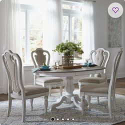 Magnolia Manor Splat Back Uph Arm Chair and side chair (RTA) in Antique White/Weathered Bark, vintage dining chair
