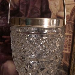 Vnt Irish Galway Leah Crystal Ice Bucket Silver Plated Handle Wexford