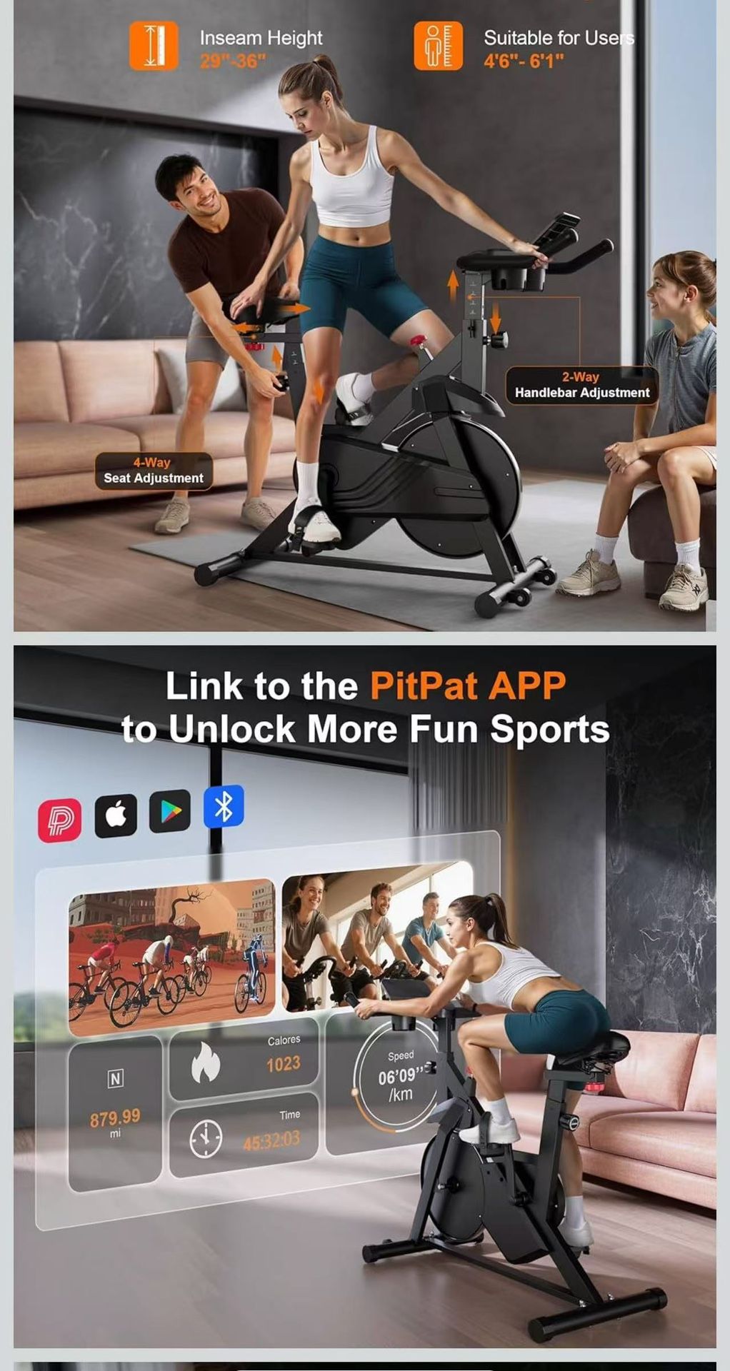 Stationary Bike, Spin Bike with 32 Levels of Adjustable Magnetic, Exercise Bike for Home with Exclusive App, Low Noise Indoor Bike, Cycling Bike with 