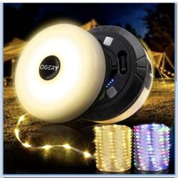 2-Pack Camping String Lights 4 in 1, 32.8FT Quick Storage 8 Modes Protable Rechargeable Fairy Tent Lights String , Waterproof Portable LED Lamp for Ou