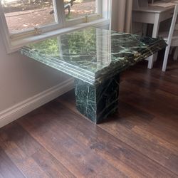 Solid Marble Side Table / Coffee Table – Green Marble Pedestal Base