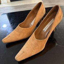 Donald J Pliner Women's Leather Mule Heel Orange Suede 8.5 Made in Spain 