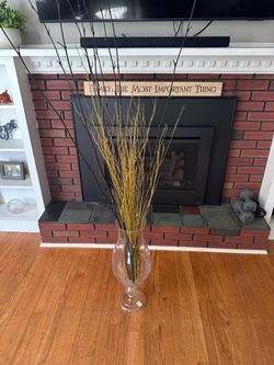 Large Clear Glass Floor Vase with Branches