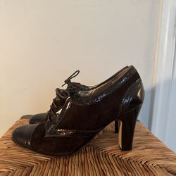 Enzo Angiolini Dark Brown Lace-Up High Heel Oxfords size 9.5