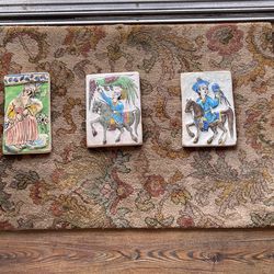 Set Of Three. Antique Persian Qatar Style Ceramic Pottery Tile