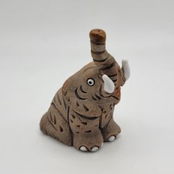 Vintage Elephant Pottery Figurine Handmade In Peru Camil 2.5"