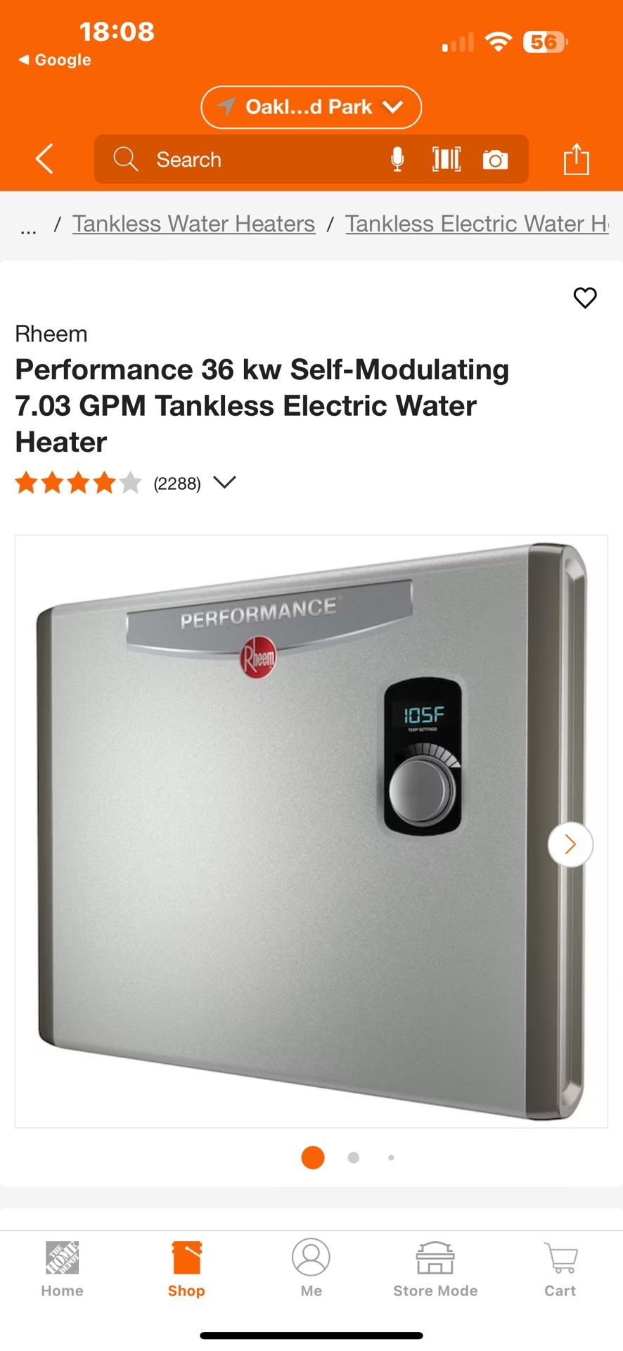 Rheem Performance Electric Tankless Water Heater 36 Kw