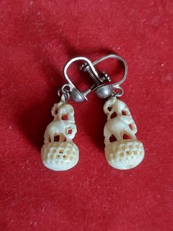 Vintage Sterling Silver And African Bone Earrings