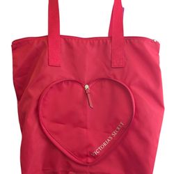 Victoria Secret Valentines Day Red Packable Tote Overnight Weekend Bag NWOT