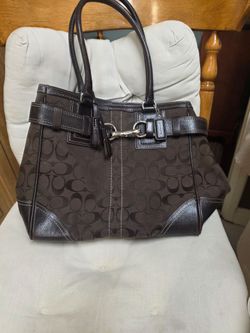 CC Coach Brown Canvas & Leather trim Handbag Purse