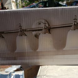 Hampton Bay Olgelthorpe 4-Light Brushed Nickel Bathroom Vanity Light with Bell Shaped Frosted Glass Shades