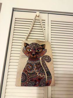 Unique woven cat tote bag