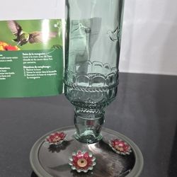 Glass hummingbird feeder