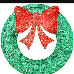 Pre-Lit Outdoor Christmas Wreath, LED Metal Holiday Decor w/ Bow- 48in

