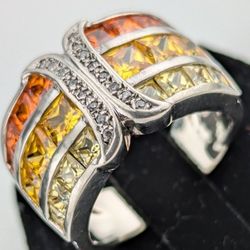 SIZE 8- 8.5 OMBRE ORANGE CZ 925 SILVER RING 