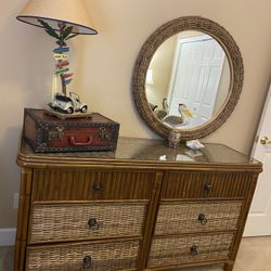 Rattan double Dresser With Unattached Mirror 