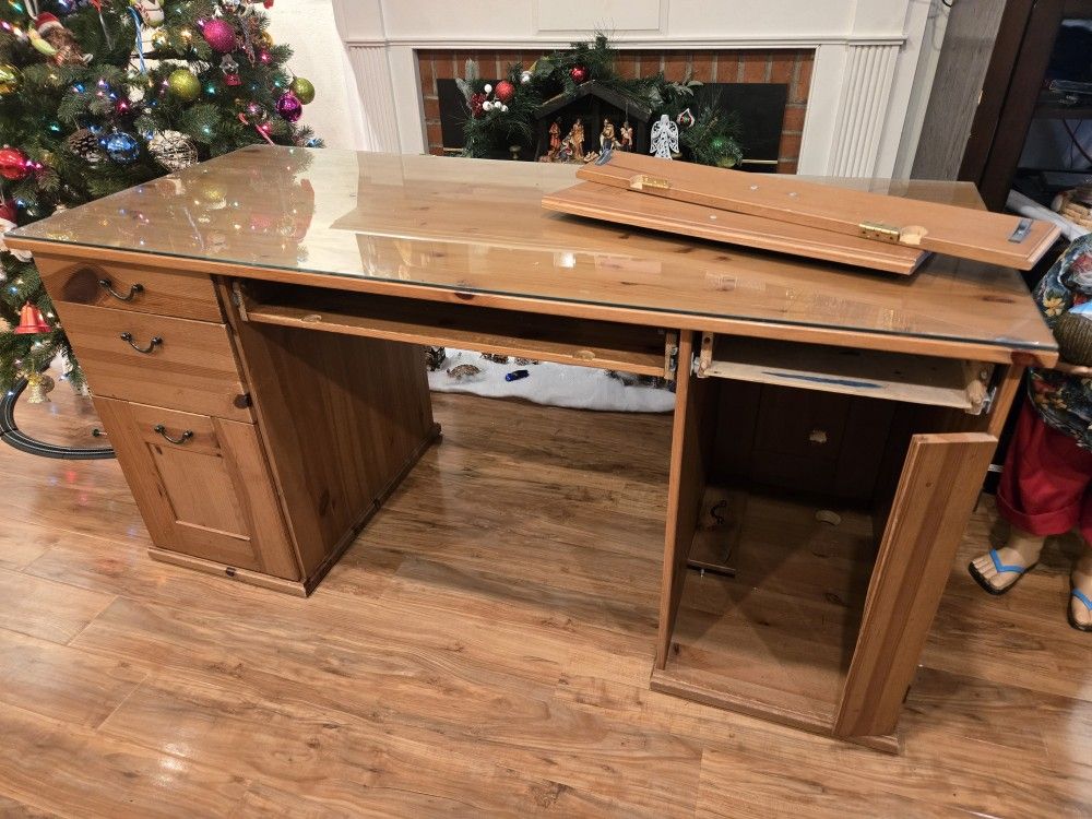 Wooden Desk With Glass Top