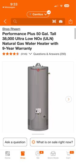 Performance Plus 50 Gal. Tall 38,000 Ultra Low NOx (ULN) Natural Gas Water Heater with 9-Year Warranty