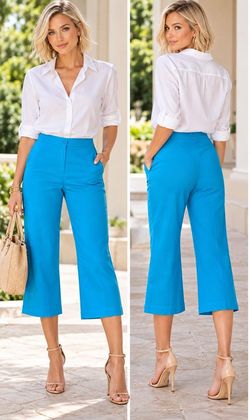 Vtg Y2K Yasmin Turquoise Blue Capri Pants Sz 4 Cropped Wide Leg NWT Day-Dinner