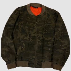Zara Khaki green camo bomber jacket with orange lining