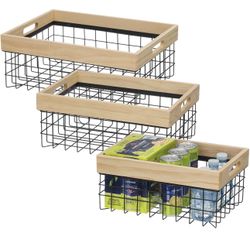 Set of 3 Metal Wire Baskets for Organizing
