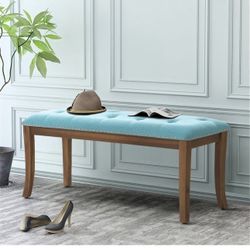 🔥Brand new🔥 Clearance Entryway Bench, 44" Tufted End of Bed Bench, Upholstered Bedroom Bench,Padded Bench with Nailhead Trim & Solid Wood Legs,Blue