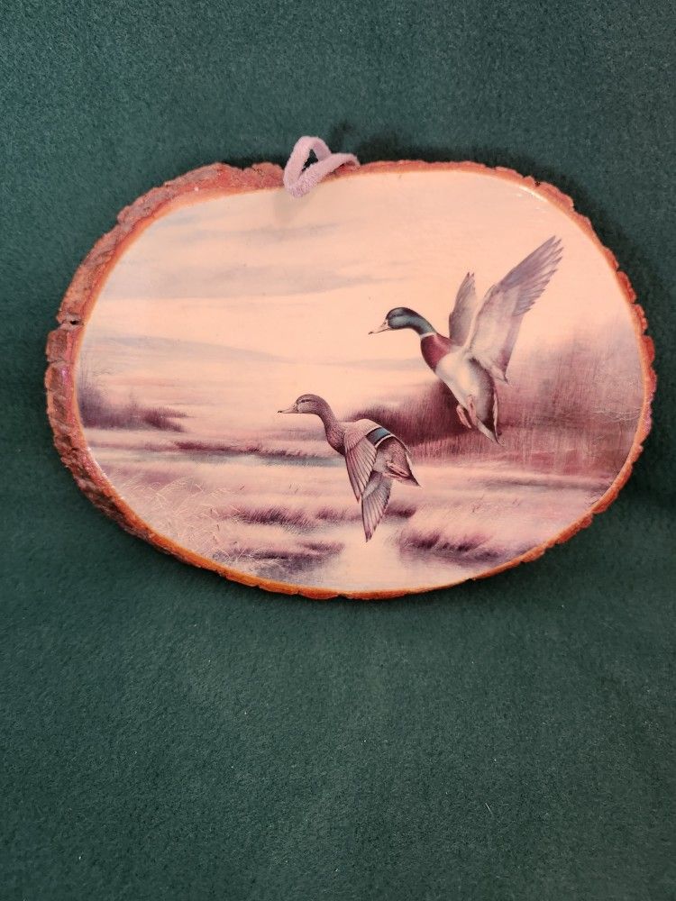 Vintage Folk ART Wood Wildlife Ducks Lake Nature Picture Wall Hunt